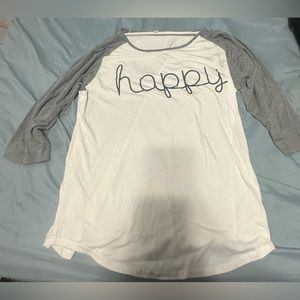 ‘Happy’ 3/4 sleeve baseball tee